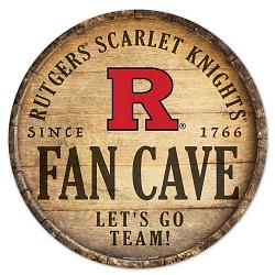 Rutgers Scarlet Knights Sign Wood 14 Inch Round Barrel Top Design