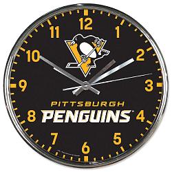 Pittsburgh Penguins Round Chrome Wall Clock