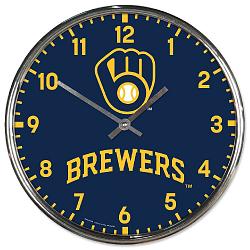 Milwaukee Brewers Clock Round Wall Style Chrome