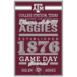 Texas A&M Aggies Sign 11x17 Wood Established Design