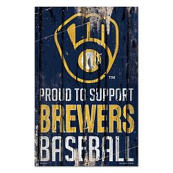 Wincraft Milwaukee Brewers Sign 11x17 Wood Proud to Support Design