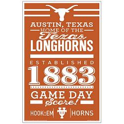 Texas Longhorns Sign 11x17 Wood Established Design