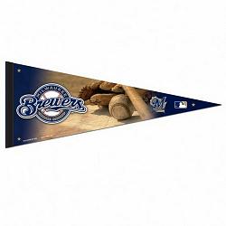 Milwaukee Brewers Pennant 12x30 Premium Style Ball and Glove Design