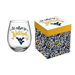 West Virginia Mountaineers Glass 17oz Wine Stemless Boxed