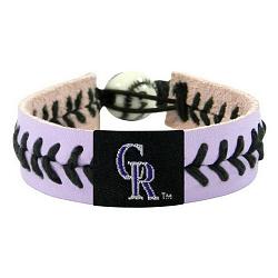 Colorado Rockies Bracelet Team Color Lavender Leather Black Thread Baseball CO
