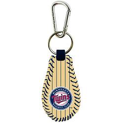 Minnesota Twins Keychain Classic Baseball Pinstripe Cream Leather Navy Thread CO