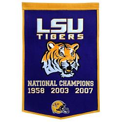 LSU Tigers Banner 24x36 Wool Dynasty 2007 Champ by Winning Streak Sports
