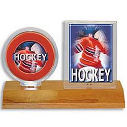 Hockey Puck & Card Holder - Wood Base