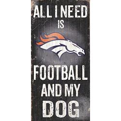 Denver Broncos Wood Sign - Football and Dog 6"x12"