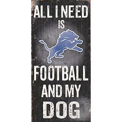 Detroit Lions Wood Sign - Football and Dog 6"x12"