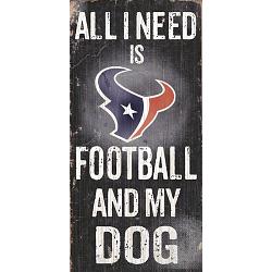 Houston Texans Wood Sign - Football and Dog 6"x12"