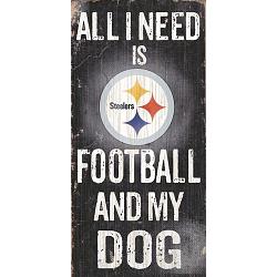 Pittsburgh Steelers Wood Sign - Football and Dog 6"x12"