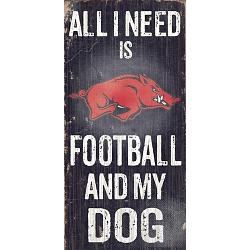 Arkansas Razorbacks Wood Sign - Football and Dog 6"x12"