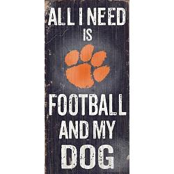 Clemson Tigers Wood Sign - Football and Dog 6"x12"