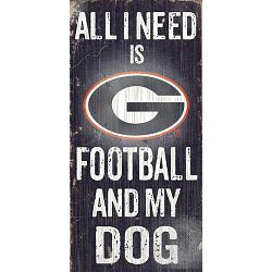 Georgia Bulldogs Wood Sign - Football and Dog 6"x12"