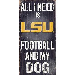 LSU Tigers Wood Sign - Football and Dog 6"x12"