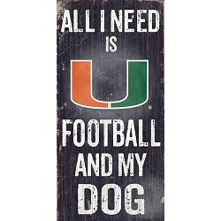 Miami Hurricanes Wood Sign - Football and Dog 6"x12"