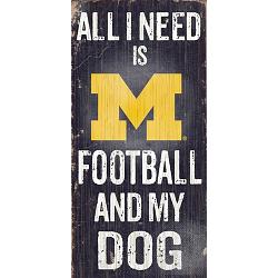 Michigan Wolverines Wood Sign - Football and Dog 6"x12"