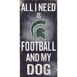 Michigan State Spartans Wood Sign - Football and Dog 6"x12"