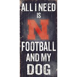 Nebraska Cornhuskers Wood Sign - Football and Dog 6"x12"