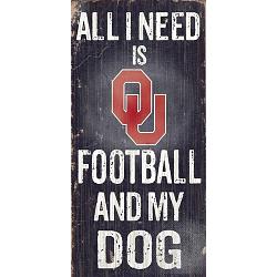 Oklahoma Sooners Wood Sign - Football and Dog 6"x12"