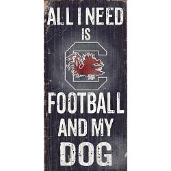 South Carolina Gamecocks Wood Sign - Football and Dog 6"x12"