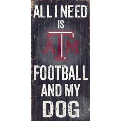 Texas A&M Aggies Wood Sign - Football and Dog 6"x12"