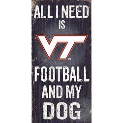 Virginia Tech Hokies Sign Wood 6x12 Football and Dog Design