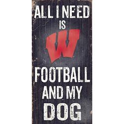 Wisconsin Badgers Wood Sign - Football and Dog 6"x12"