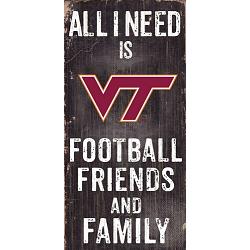 Virginia Tech Hokies Sign Wood 6x12 Football Friends and Family Design Black