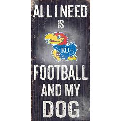 Kansas Jayhawks Wood Sign - Football and Dog 6x12