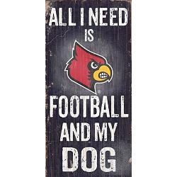 Louisville Cardinals Wood Sign - Football and Dog 6x12