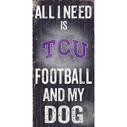 TCU Horned Frogs Wood Sign - Football and Dog 6x12