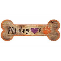 Clemson Tigers Sign Wood 6x12 Dog Bone Shape