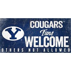 BYU Cougars Wood Sign Fans Welcome 12x6