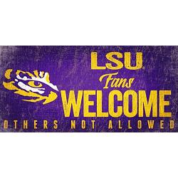 LSU Tigers Sign Wood 12x6 Fans Welcome Design