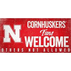 Nebraska Cornhuskers Wood Sign Fans Welcome 12x6