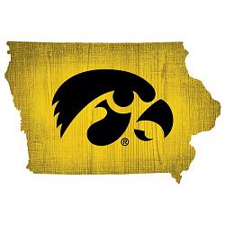 Iowa Hawkeyes Sign Wood 12 Inch Team Color State Shape Design