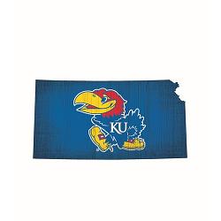 Kansas Jayhawks Sign Wood 12 Inch Team Color State Shape Design