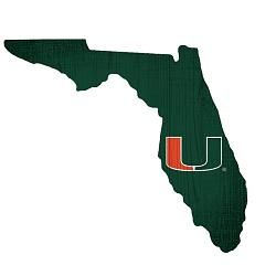 Miami Hurricanes Sign Wood 12 Inch Team Color State Shape Design