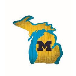 Michigan Wolverines Sign Wood 12 Inch Team Color State Shape Design