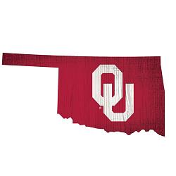 Oklahoma Sooners Sign Wood 12 Inch Team Color State Shape Design