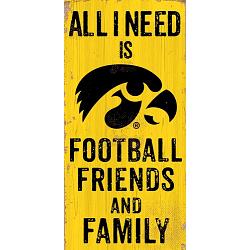 Iowa Hawkeyes Sign Wood 6x12 Football Friends and Family Design Color