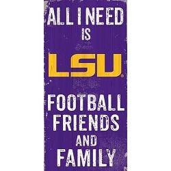 LSU Tigers Sign Wood 6x12 Football Friends and Family Design Color