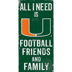 Miami Hurricanes Sign Wood 6x12 Football Friends and Family Design Color