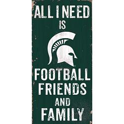 Michigan State Spartans Sign Wood 6x12 Football Friends and Family Design Color