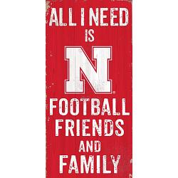 Nebraska Cornhuskers Sign Wood 6x12 Football Friends and Family Design Color