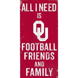 Oklahoma Sooners Sign Wood 6x12 Football Friends and Family Design Color