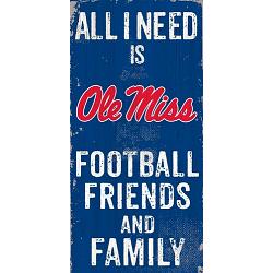 Mississippi Rebels Sign Wood 6x12 Football Friends and Family Design Color