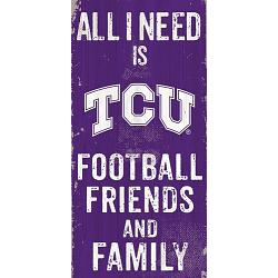 TCU Horned Frogs Sign Wood 6x12 Football Friends and Family Design Color